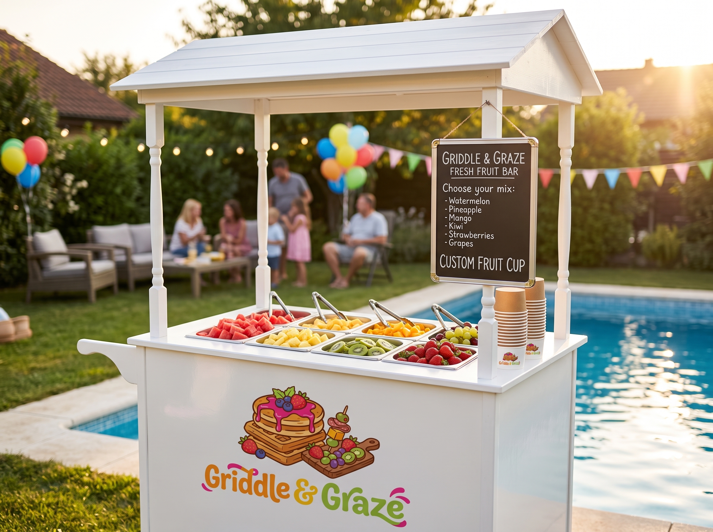 Fruit cup station on the Griddle & Graze cart